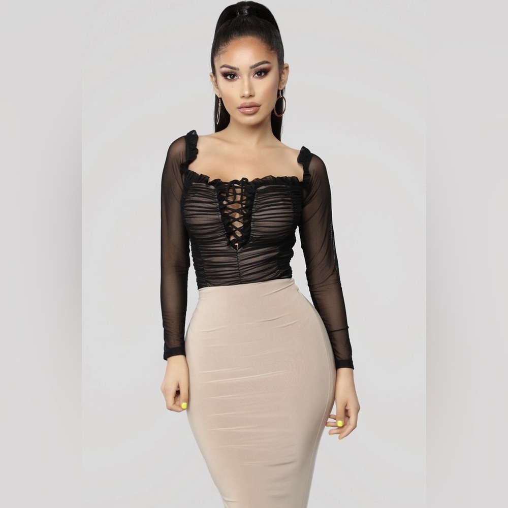 Luxxel Black Ruffled Bodysuit